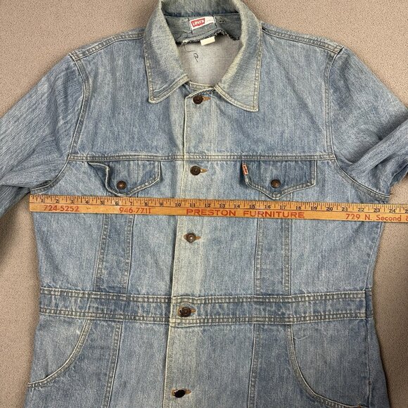 Vintage 70s Levi’s Split Tail Denim Chore Jacket Men’s XL Blue Orange Tab - Picture 5 of 10